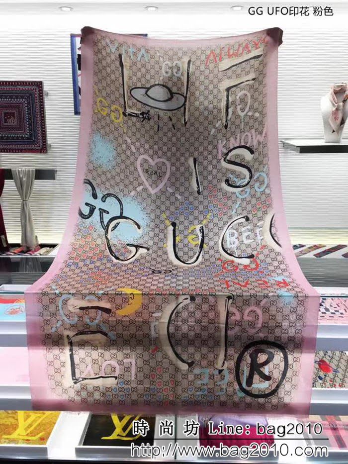 GUCCI古馳海外原版 logo花紋圖案羊絨長圍巾 LLWJ6939